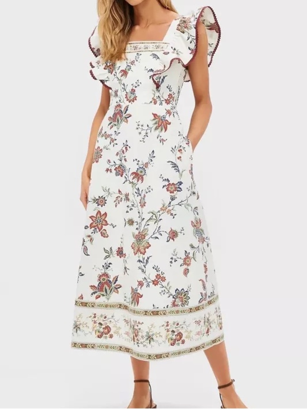 Tuckernuck Nora Dress terracotta chintz floral print ruffle sleeve midi sz M